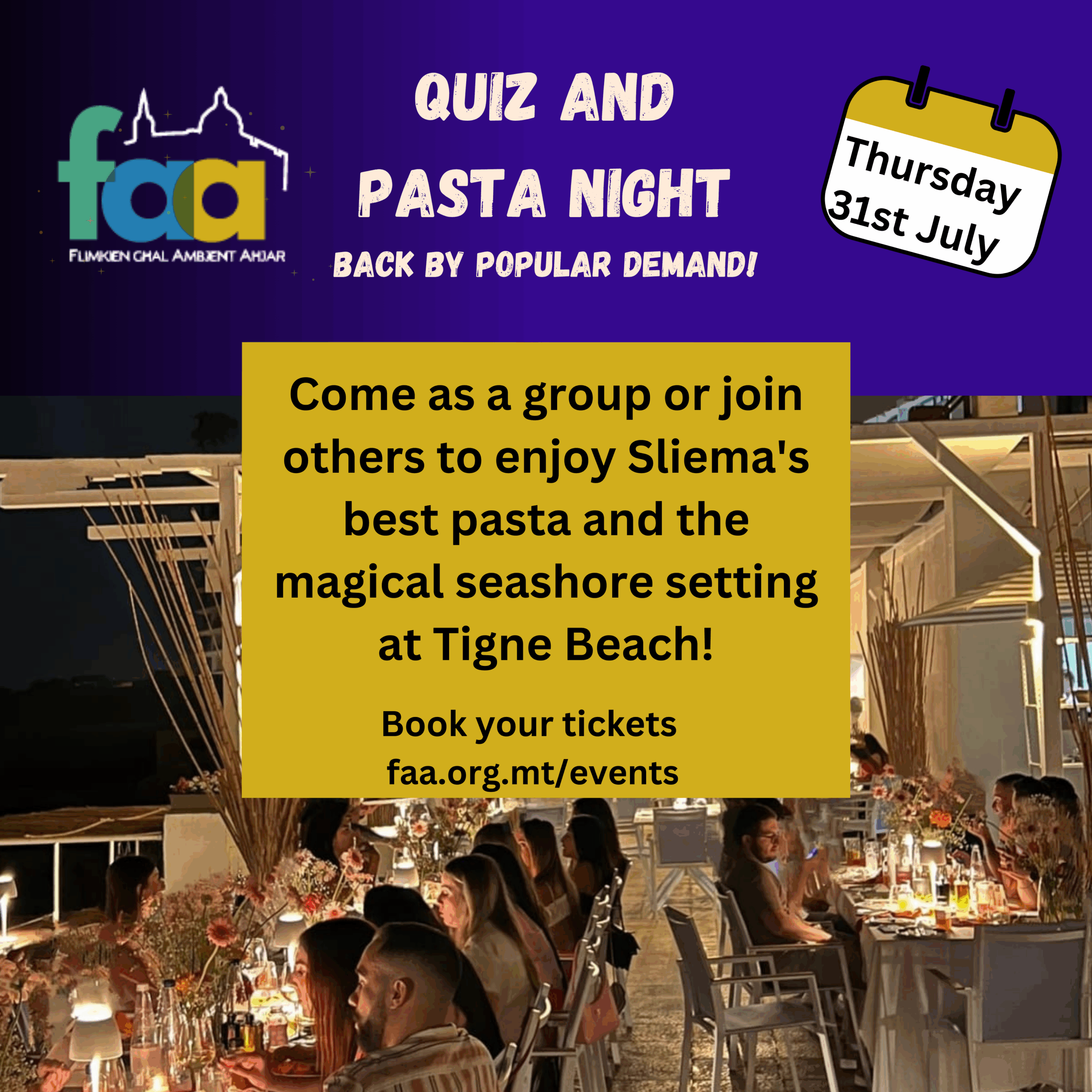 Quiz and Pasta Night at Tigne Beach Club